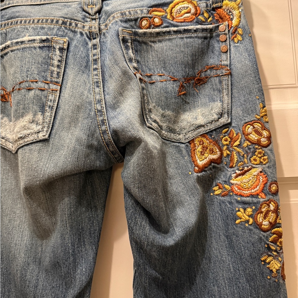 Miss Me Blue Jeans with Floral Embroidery